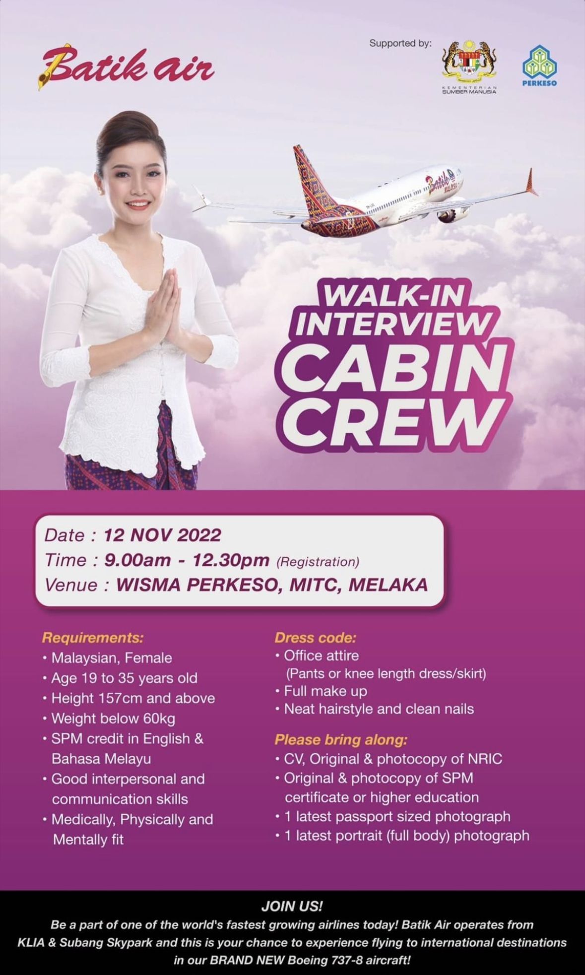 Batik Air Malaysia Cabin Crew Walk In Interview Melaka November