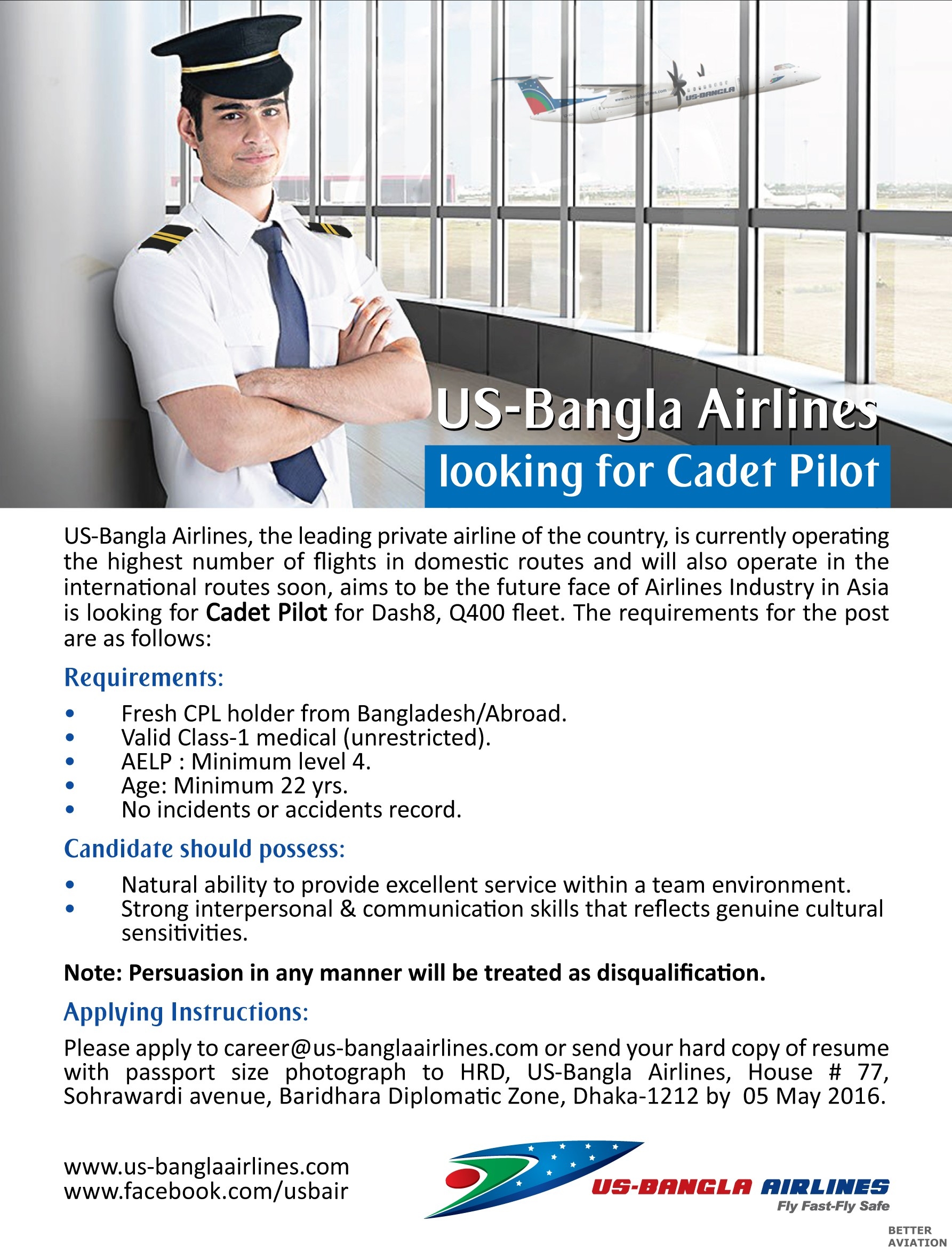 US-Bangla Airlines Cadet Pilot