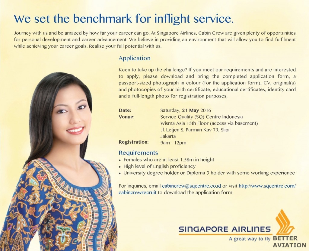 Singapore Airlines Cabin Crew Indonesia May 2016