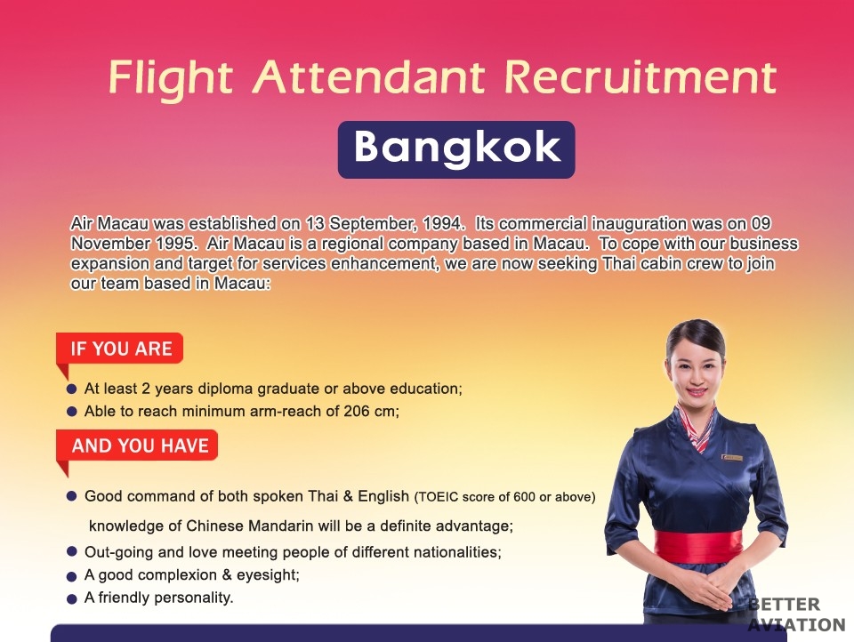 Air Macau Flight Attendant Recruitment [Bangkok] (April