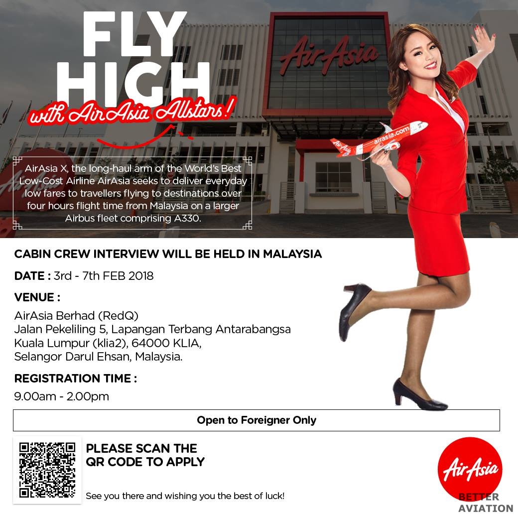 Airasia X Cabin Crew Recruitment Foreign Nationalities Only February 2018 Better Aviation