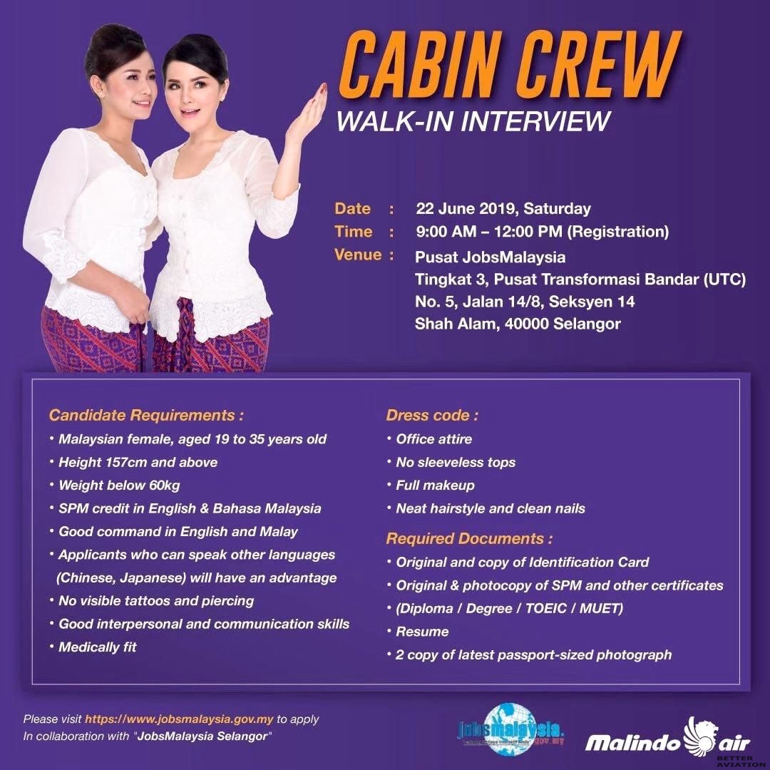 Malindo Air Cabin Crew Walk-in Interview Shah Alam (June ...