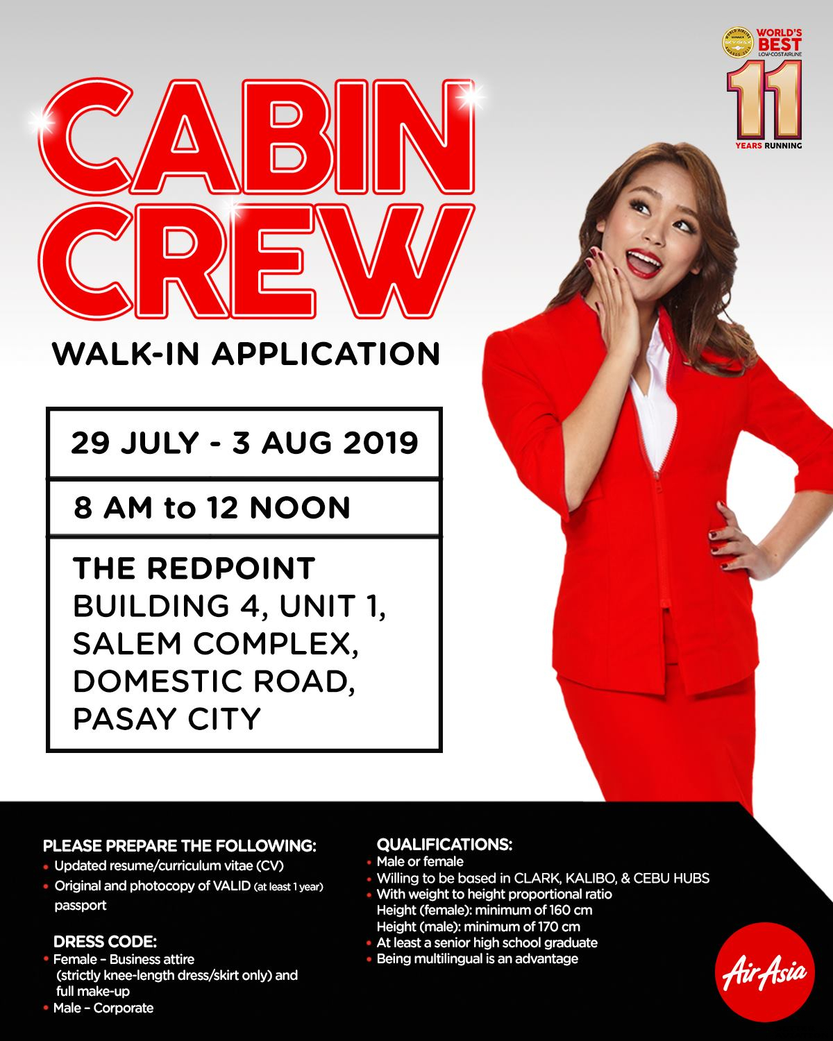 Airasia Philippines Cabin Crew Walk In Application Manila July