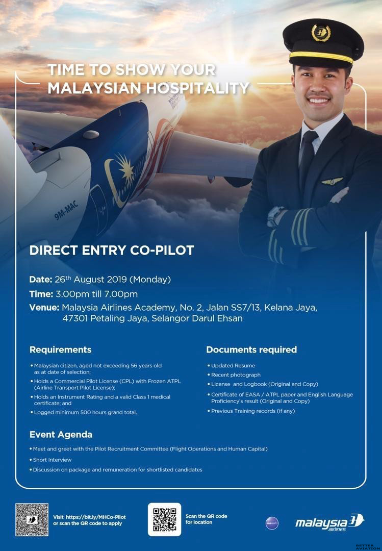 Malaysia Airlines Direct Entry Co Pilot Walk In Interview Kuala Lumpur August 2019 Better Aviation