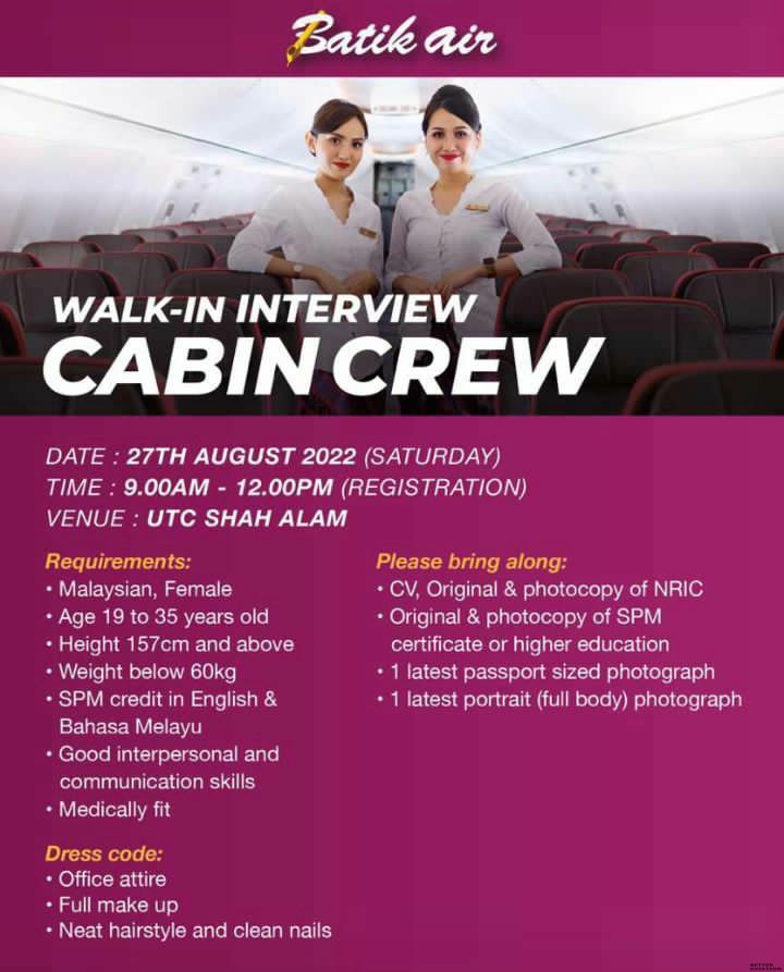 Batik Air Malaysia Cabin Crew Walk In Interview [shah Alam] August