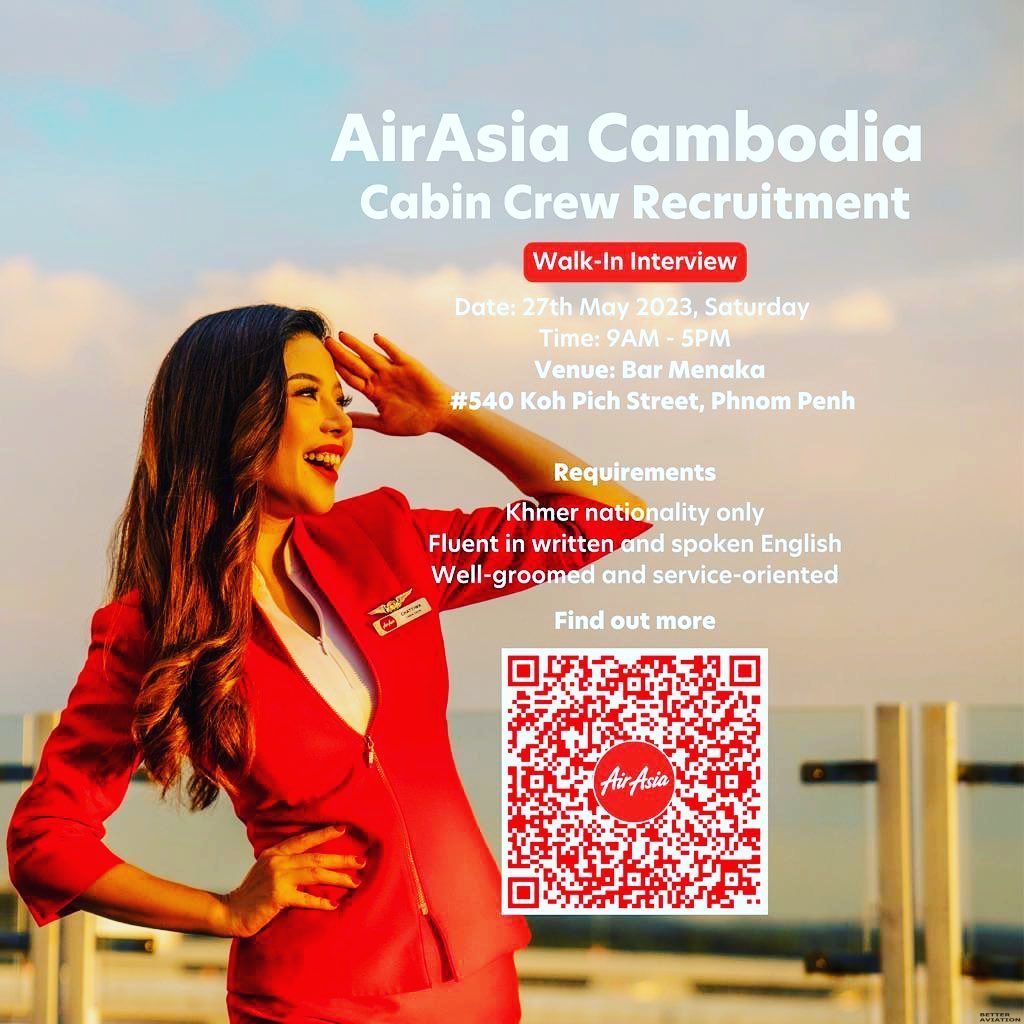 Airasia Cambodia Cabin Crew Walk In Interview [phnom Penh] 27 May 2023